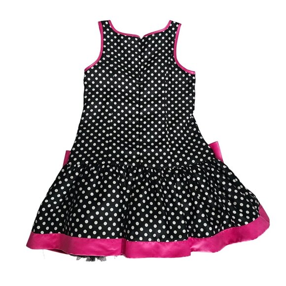 Bonnie Jean Kids Girls Black White Polka Dot Pink Trim Drop Waist Dress Size 10 - Picture 3 of 12